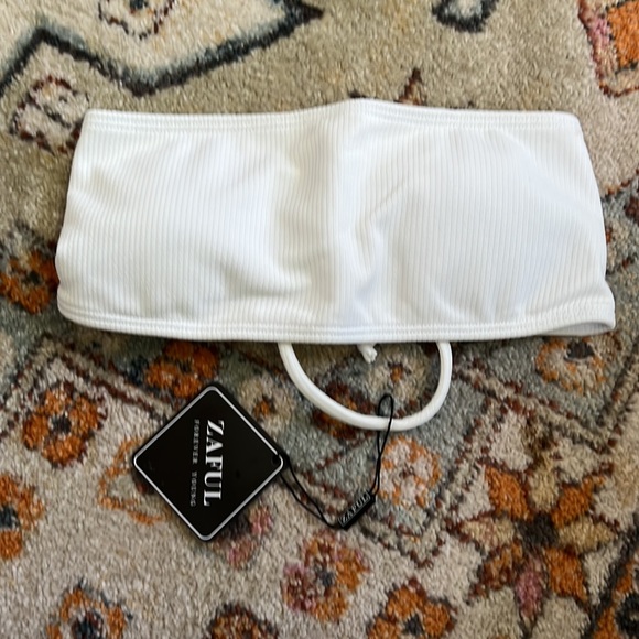 New Zaful White Ribbed Strapless Bikini - Picture 3 of 8